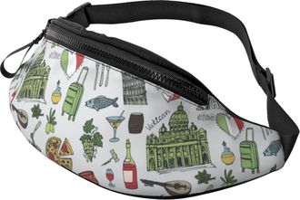 Generic Italy Landmark Food Pattern Waist Bag Belt Bag Fashion Fanny Packs For Marathon Camping Walking 14X35Cm