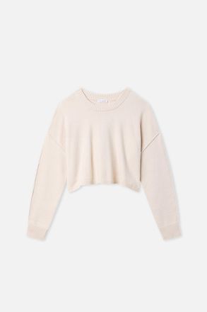 Good American Womens Cozy Knit Crew Neck | Vanilla, Size Medium | Good American by KhloÈ Kardashian