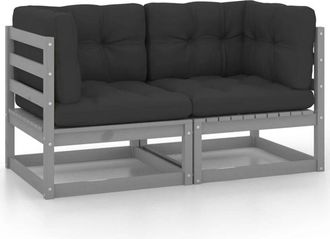 vidaXL Sof&aacute; De Jard&iacute;n 2 Plazas Con Cojines Madera Maciza De Pino Gris Vidaxl