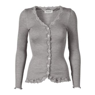 Rosemunde Light Grey Cardigan with Lace Details - female - Rosemunde - Cardigans - Gray - XL - Knitwear