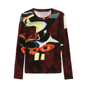 Desigual Artsy Abstract Print Top met Lange Mouwen - Dames - Longsleeves - Bruin - M - Tops
