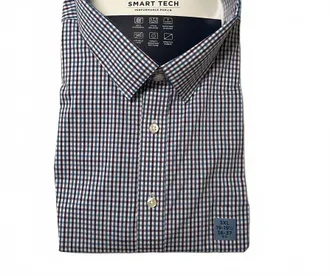 Stafford Mens Plum Checked Smart Tech Performance Poplin Shirt In Blue