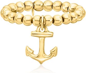 RS Pure by Ross-Simons 3mm 14kt Yellow Gold Bead Stretch Ring With Anchor Charm