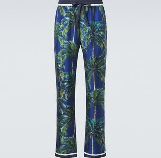 Dolce & Gabbana Printed silk twill straight pants