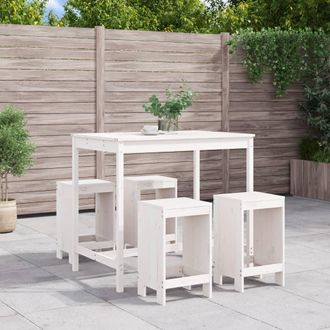 vidaXL Set De Mesa Y Taburetes Altos Jard&iacute;n 5 Pzas Madera Pino Blanco Vidaxl