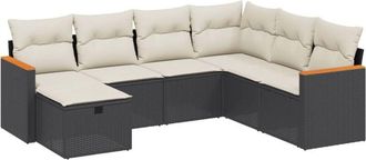 vidaXL Vidaxl - Set De Comedor De Jard&iacute;n 7 Pzas Y Cojines Rat&aacute;n Sint&eacute;tico Negro