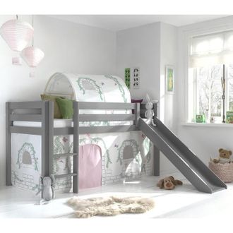 Les Tendances Les Tendances - Cama De Media Altura 90x200 Con Tobog&aacute;n, Somier Y Funda Birdy Vipack Pino Gris