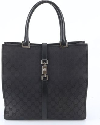 Gucci Black Leather Canvas Handbag Shoulder Bag Tote Bag (Pre-Owned)
