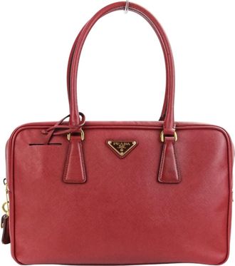 Prada Red Color Leather Handbag Tote Bag (Pre-Owned)
