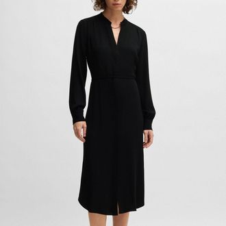 HUGO BOSS Womens Dibanorah Belted Dress in Black Viscose - Size 10 UK