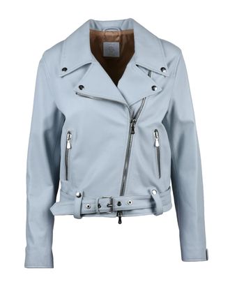 Eleventy Light Blue Leather Biker Jacket