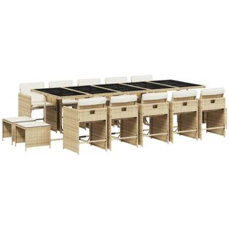 vidaXL Set Comedor De Jard&iacute;n Con Cojines 15 Pzas Rat&aacute;n Sint&eacute;tico Beige Vidaxl