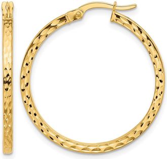 Diamond2Deal 14K Yellow Gold Round Diamond-cut Hoop Earrings 28 mm
