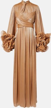 Costarellos Ruffled Lurex georgette gown