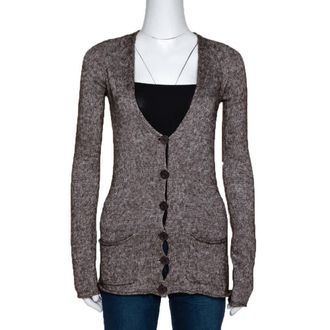 Emporio Armani Brown Mohair Blend Marl Knit Cardigan