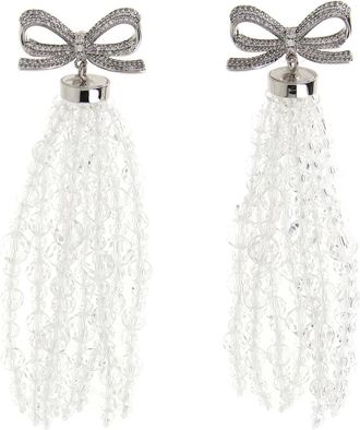 Self Portrait Bow Beaded Waterfall Earrings - Dames - Oorbellen - Grijs - ONE Size - Accessoires