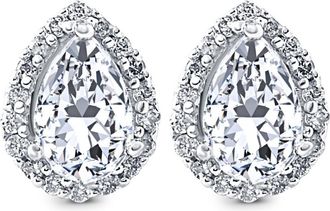 Pompeii3 1/2Ct Pear Shape Halo Screw Back Diamond Studs White or Yellow Gold Earrings