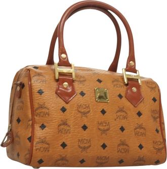 MCM Visetos Handbag Canvas And Leather Brown Canvas Bag (Pre-Owned)