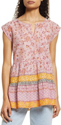 Beach Lunch Lounge Jessa Border Print Cotton Top in Dusty Lilies at Nordstrom, Size X-Small