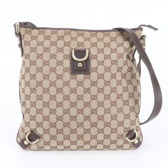 Gucci Brown Leather Canvas Messenger Bag Shoulder Bag (Pre-Owned)