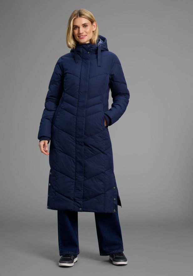 Steppmantel Langer Wintermantel mit seitlichen Knöpfen und Kapuze