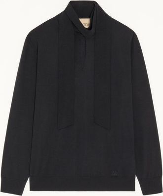 Valentino Maglia Valentino in lana con collo a sciarpa e ricamo VLogo Uomo NERO 3XL
