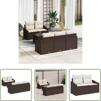 vidaXL vidaXL Tavolo da pranzo esterno - Set di divani con cuscino 6 pcs Marrone e Crema polyrattan