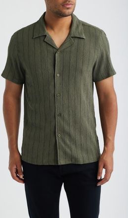 Robert Barakett Pedri Crepe Textured Camp Shirt in Olive at Nordstrom, Size Xx-Large