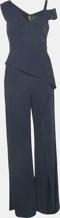 Roland Mouret Navy Blue Crepe Ruffled Jumpsuit