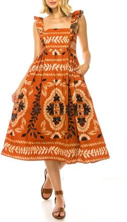 A Collective Story Printed Flutter Sleeve Midi Dress in Rooibos Tea at Nordstrom, Size X-Large