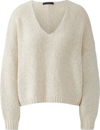 Oui Truien & Vesten, Dames, Beige, M, Wol, Angel V-neck Truien