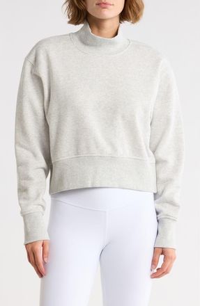 Zella Feather Fleece Mock Neck Sweatshirt in Grey Light Heather at Nordstrom Rack, Size X-Large