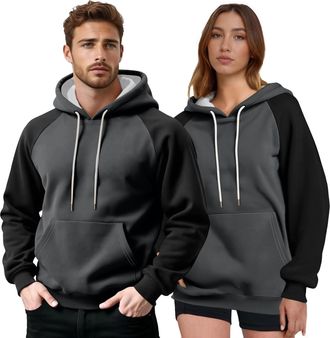 Generic Mens Hoodies Oversized Hoodie Men Fleece Lined Sweatshirts Hoody Long Sleeve Tracksuit Tops Fall Winter Warm Thermal Hooded Pullover Casual Fashion Wo