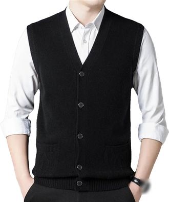 Generic Autumn And Winter 100% Wool Sleeveless Vest For Men Casual Wool Knitted Cardigan Sweater Vest
