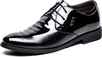 Generic Shoes Dress Oxford for Men Lace Up Round Toe Pleated Derby Shoes PU Leather Anti-Slip Rubber Sole Block Heel Slip Resistant Low Top Prom(6.5 UK) Black