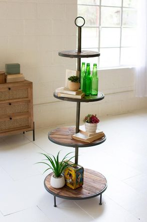 Kalalou Four Tiered Recycled Wood And Metal Display Tower