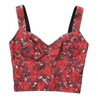 Dolce & Gabbana Sleeveless Tops, female, Multicolor, Size: S Dolce & Gabbana Multicolor Floral Cropped Bustier Tank Top