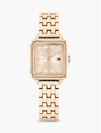 Tommy Hilfiger Womens 24MM Rectangle Dial Dress Watch - Rose Gold