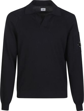 C.P. Company Lens-detail V-hals Trui - Heren - Polos - Blauw - M - Katoen - Tops