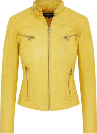 Infinity Leather Womens Yellow Slim-Fit Biker Jacket-Maldon Lamb Leather - Size 10 UK