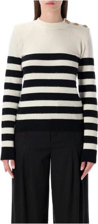 Balmain Gestreepte Gebreide Trui met Knopen - Dames - Cashmere truien - Veelkleurig - XS - Kasjmier - Truien & Vesten