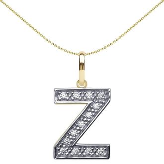 Jewelco London 9ct 2-Colour Gold CZ 15mm Block Font Initial Pendant Letter Z - JIN022-Z