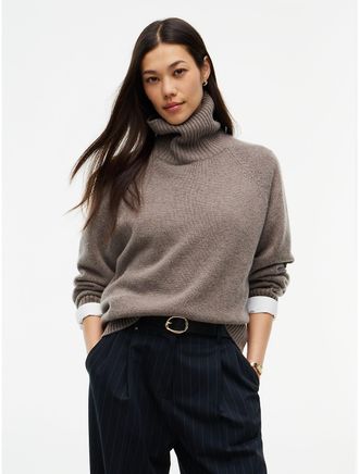 Tommy Hilfiger Womens Relaxed Wool-Cashmere Turtleneck Sweater - Hot Coco Heather - XS