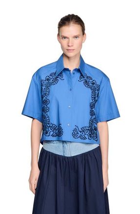 Sandro Embroidered and beaded shirt in Blue at Nordstrom, Size X-Large