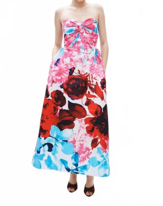 Kika Vargas Rose Maxi Dress In Red Garden Taffeta