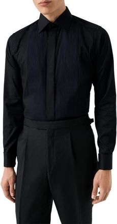 Eton Slim Fit Cotton Plissé Tuxedo Shirt in Black at Nordstrom, Size 14.5