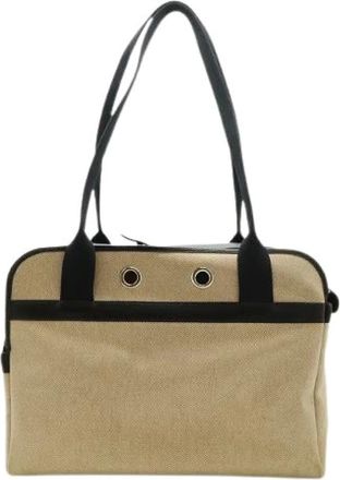 Herm&egrave;s Pre-owned Bags, female, Beige, Size: ONE SIZE Pre-owned Sac de Transport Toile H Leather Pet Carrier