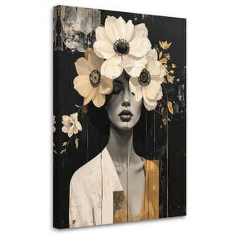 Feeby Cuadro En Lienzo Mujer Con Flores En Beige Estilo Boho 70x100