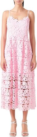 endless rose Lace Spaghetti Strap Midi Dress in Pink at Nordstrom, Size X-Small