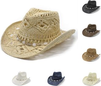 Generic Cowboy Hat for Women Men, Wide Brim Sun Visor for UK, Classic Unisex Brown White Black Cowgirl, Straw Wide with Shapeable Brim Cowboy Hat